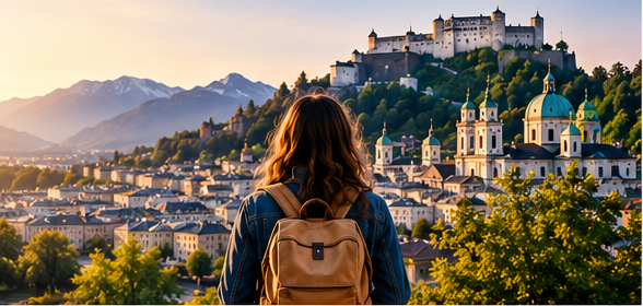 Traveler looking over a European city